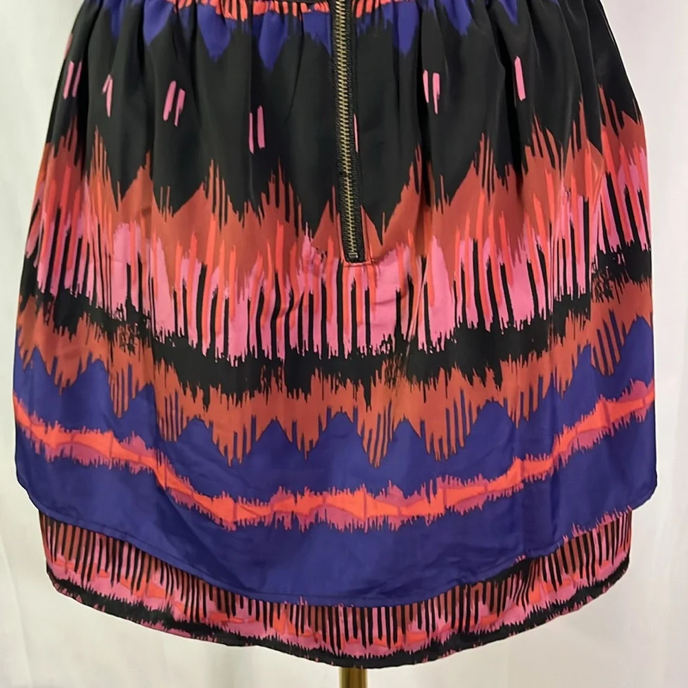 LC Lauren Conrad Pink Purple & Black Printed Tiered Hem High Waisted Mini Skirt